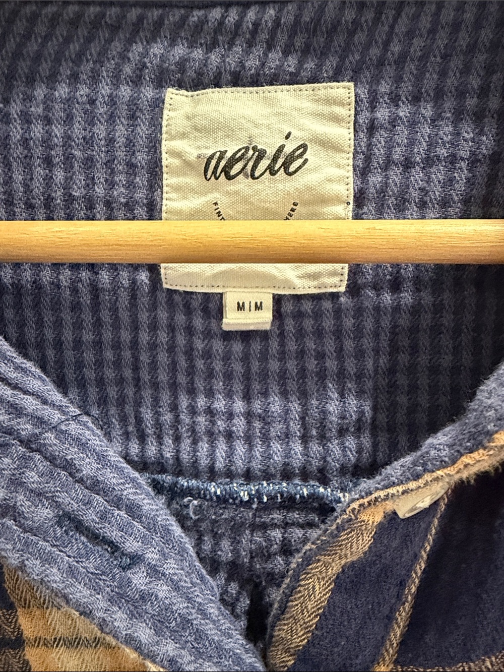 aerie Navy Blue Plaid Button-Down Shirt - Picture 2 of 3